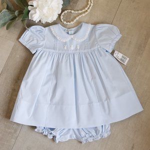 Blue Heirloom Dress Bunny Embroidery Lace Spring Portrait Feltman Brothers NWT